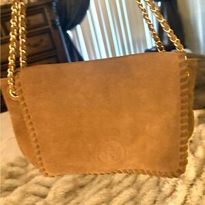 Tan Suede Chain Shoulder Bag
